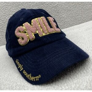 Simply Southern Corduroy Hat Womens Navy Blue SMILE Chenille Sequins Preppy Cute